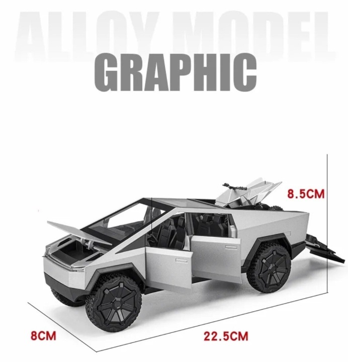 Металевий MODEL TESLA CYBERTRUCK Z QUADEM CZARNY 1:24 звук LED подарунок — фото 4