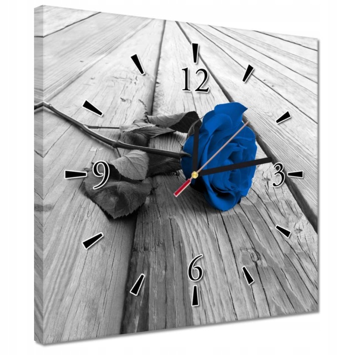 Hodiny 30x30 Modrá růže na deskách