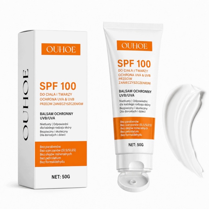 OUHOE Крем Для Засмаги SPF 100 Обличчя Тіло 50 г UVA UVB Набір — фото 3