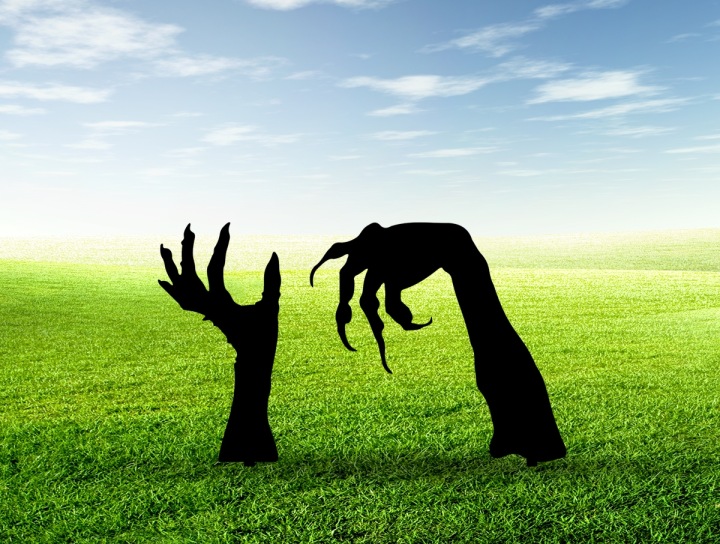 Halloween dekorace ozdoba mrtvé ruce drápy k zapíchnutí do země kovové