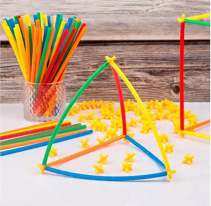 LARGE SET OF STRAW BUILDING BLOCKS IN A CHEST FOR CHILDREN 800 PCS XXL Product width 27.5 cm