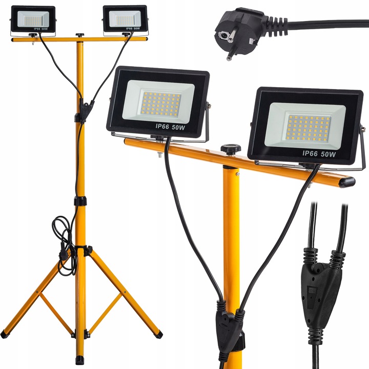 Led halogen na stojanu 8000lm 100W 4500k 2xw50W stavební garáž