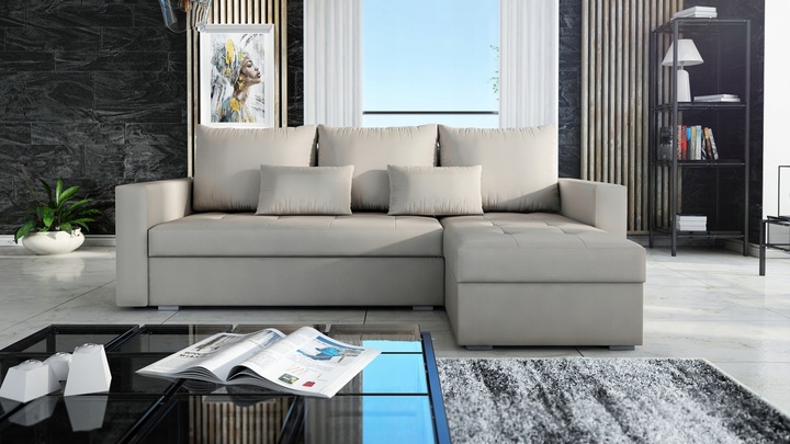 Rozkładany narożnik Focus pikowany z pojemnikiem