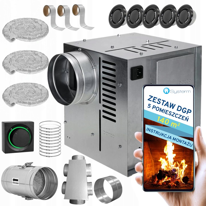 Krbová Turbína Krbový ventilátor Set Dgp 5 místností 140 m2