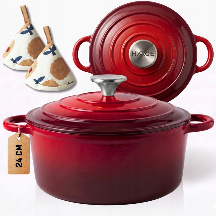 Hrnec 4 L Smaltovaná Poklice Červená Plyn/indukce Trouba 24 CM