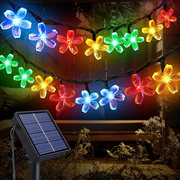 Solární světelný řetěz 100 Led, 12 m, s květy třešně