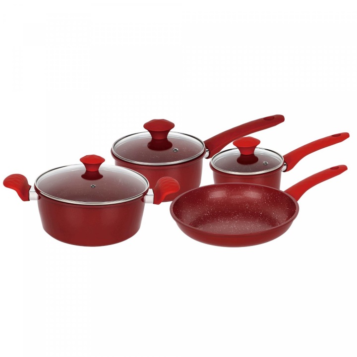 Herzberg HG-04715RED 7dílná červená sada nádobí s mramorovým povrchem