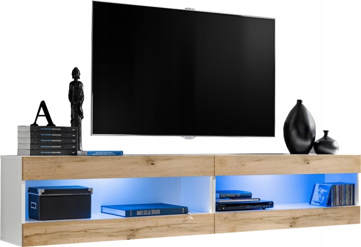 Sada nábytku Rtv Tivoli SET4 Bílá/Dub Wotan, Modré Led diody