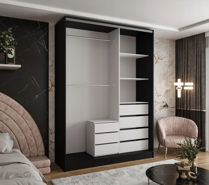Шафа розсувна 2D 170x250 чорна+дуб сонома - висока — фото 5