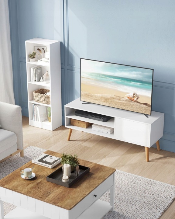 Skandynawska Szafka RTV Pod TV do 55 cali MDF Biała Boho Retro 2 półki Marka Songmics