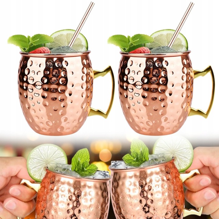 2 Kusy Měděný Hrnek Na Vodu Kladívkový 530 ml