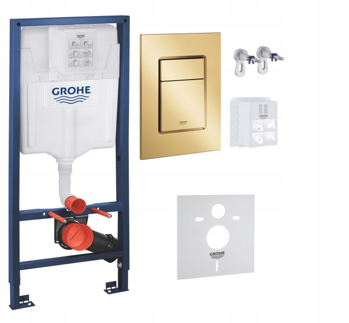 Kompletní podomítkový Wc set – stojan Grohe tlačítko Zlatý mat