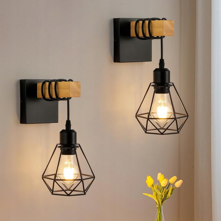 Forcoso Nástěnné lampy 2 ks E27 Dřevo Kov Černá Vintage Loft