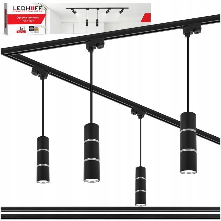 Kabel 2x 1 m 4 x závěsná Led lampa Tuba GU10 Černá Stříbrná objímka 2 m