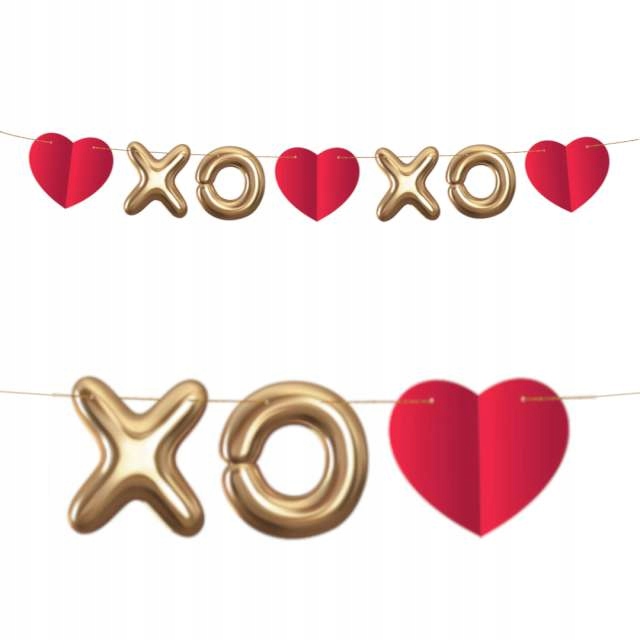Гірлянда паперова - XOXO золоті літери XO червоні сердечка 200 см GODAN — фото 3