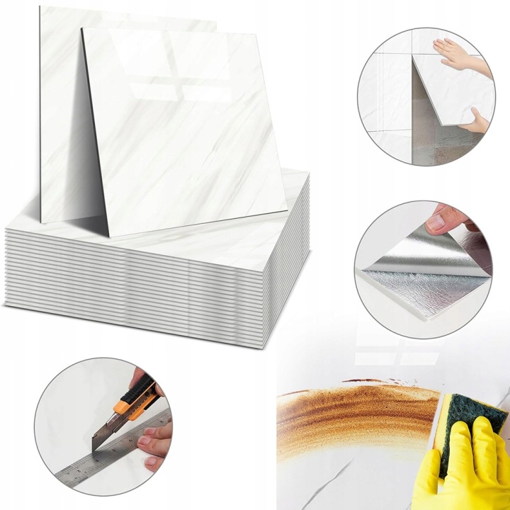 Samolepící Nástěnné Panely Tapeta Dlaždice Mramor Bílé Pvc 30x30CM 40KS
