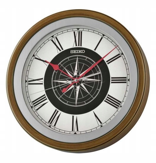 Hnědý Kulatý Japonský Hodinový Stroj Seiko Růže Větrů QXA844B 35 cm Tichý