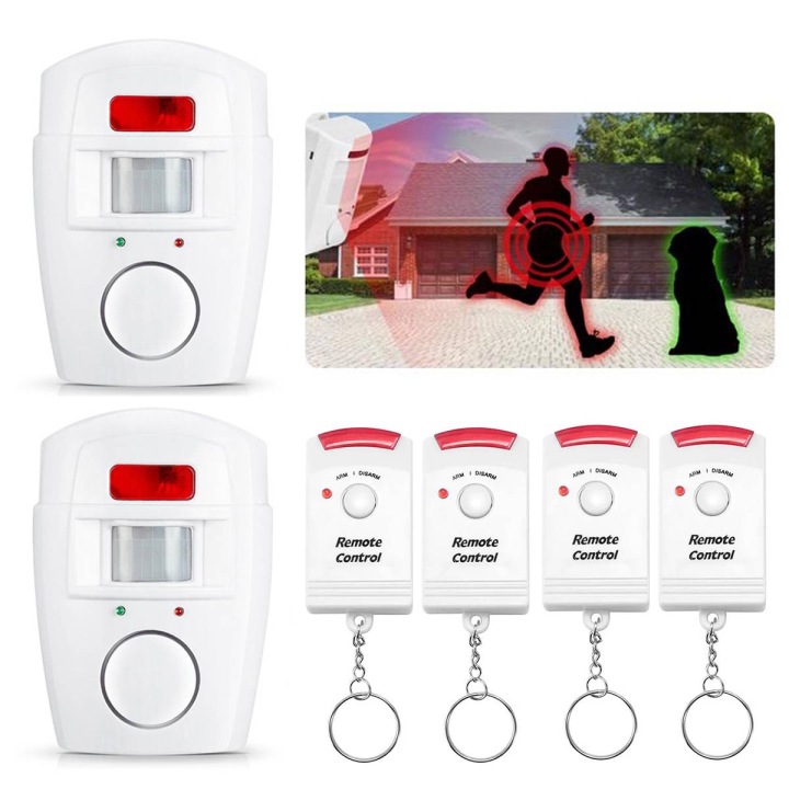 2x Bezdrátový Alarm Senzor Pohybu 105 dB Set 2 Alarmy 5 metrů