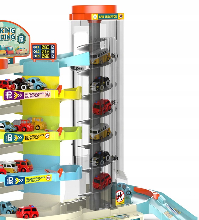 CAR PARK WITH ELECTRIC ELEVATOR GARAGE 4 STOREY DOWNHILL TRACK CAR Kid's age 3+ years