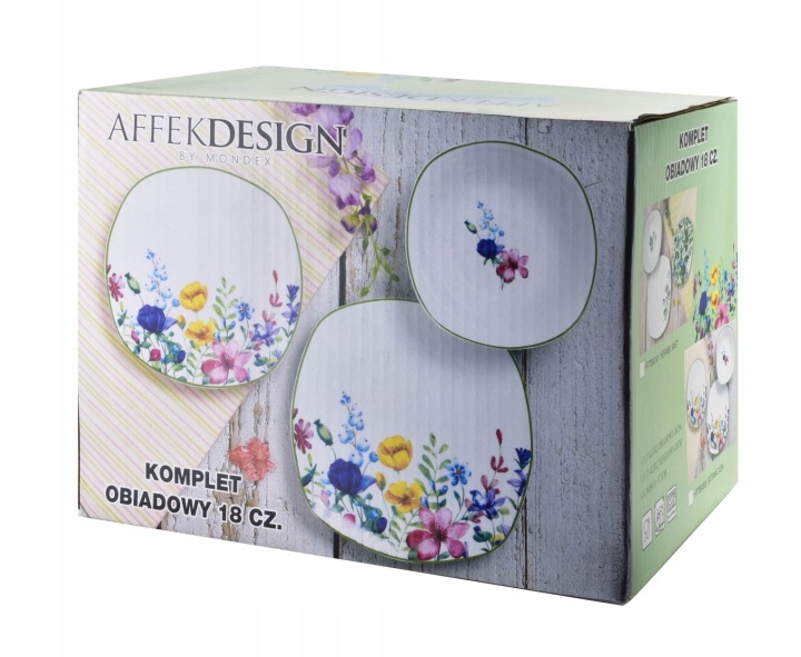 KOMPLET OBIADOWY W KWIATY KWIATOWY 18 ELEMENTÓW ZASTAWA STOŁOWA CERAMIKA Marka Mondex