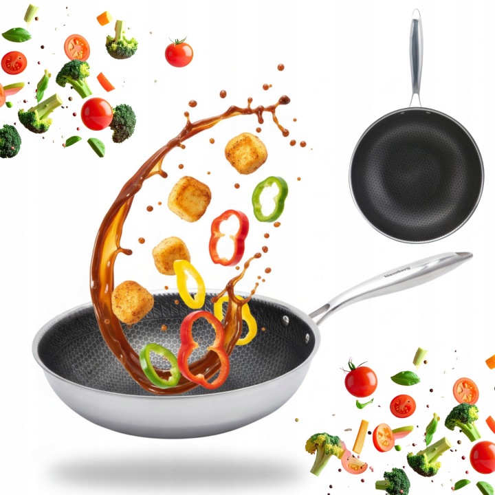 Pánev 28 Wok Medová plástev NonStick 3-vrstvá Indukce Pfoa Free