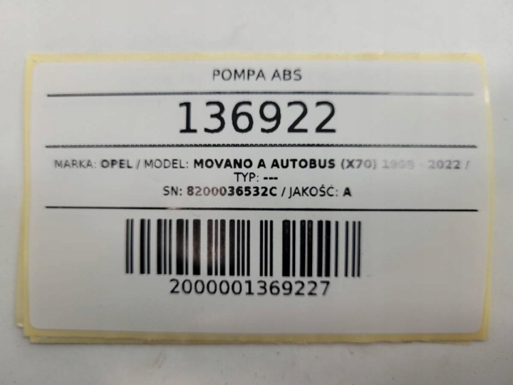 BOMBA ABS TRAVÃO OPEL MOVANO A 8200036532C EUROPA 8