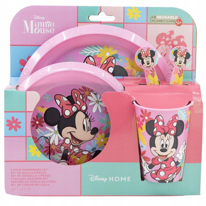 Дитячий набір обідній Minnie Mouse 5-предметний - тарілка, миска, кружка і столові прибори