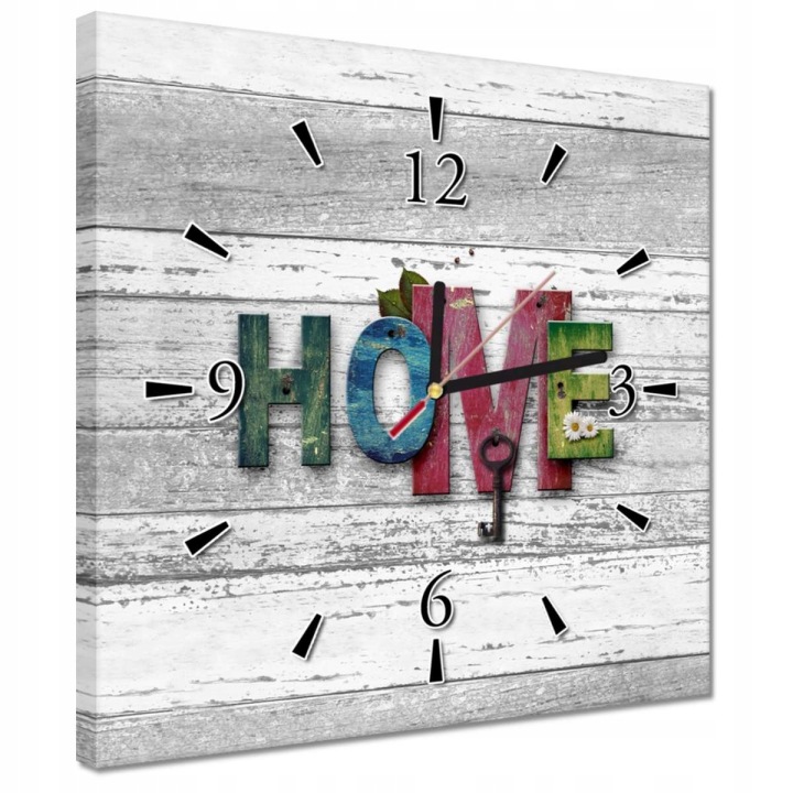 Hodiny 30x30 Barevný nápis Home