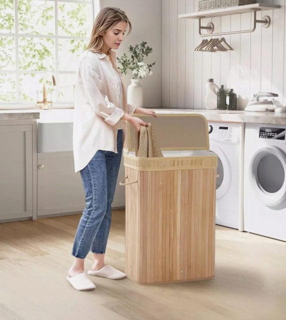 Kosz na pranie bambusowy POKKA 72L - kolor jasny