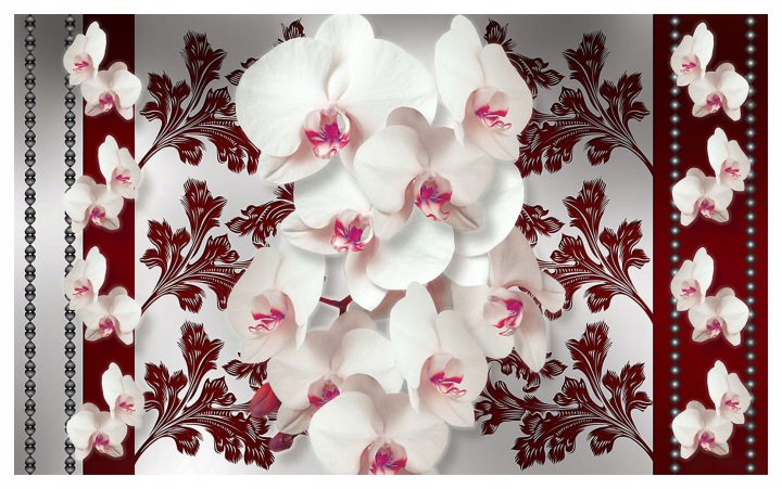 Fototapeta Orchideje bílá a vínová elegance na stříbrném pozadí 300x210 lepidlo