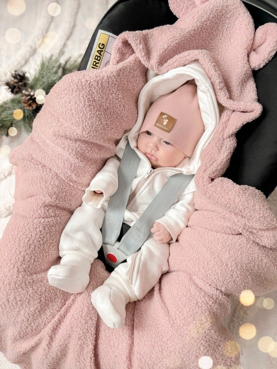 Утеплений конверт, плед з капюшоном для автокрісла Баранчик, Baby Nellys, пудрово-рожевий — фото 8