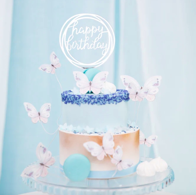 Топпер на торт день народження HAPPY BIRTHDAY сріблястий круглий дзеркальний — фото 2