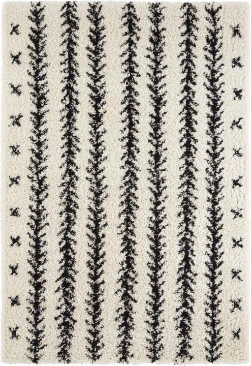 Krémově černý hrubý koberec typu shaggy do obývacího pokoje, vzor boho 160 x 230 cm