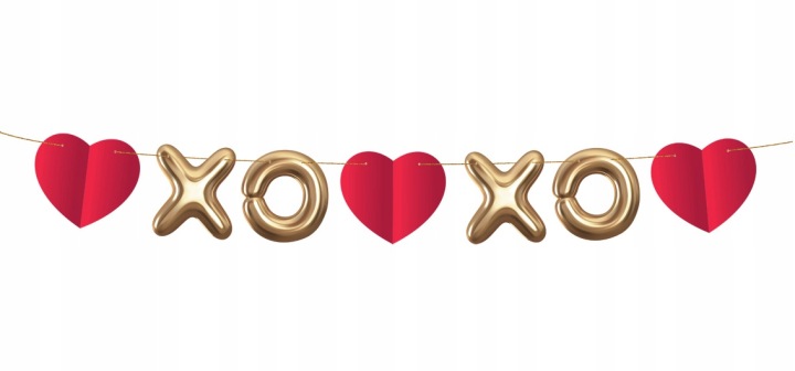 Гірлянда паперова - XOXO золоті літери XO червоні сердечка 200 см GODAN — фото 2
