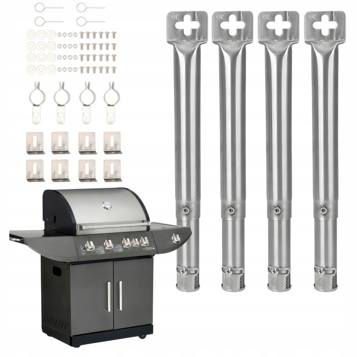 4X Hořák Pro Plynový Gril 30-45 CM, Univerzální Nastavitelný Trubkový Set