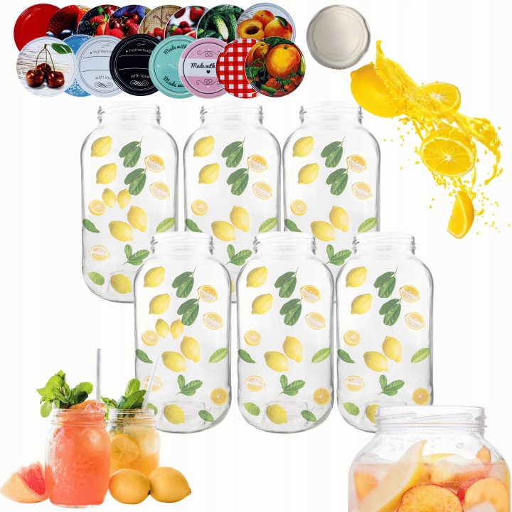 Sklenice 2000 ml 2 l na okurky, šťávy, houby, likéry, 6 kompletů, šroubovací víčka 82 mm