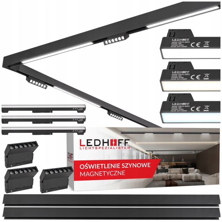 Magnetická Led lišta 2x 1 m 3x čočková lampa 3x lineární lampa na kolejnici
