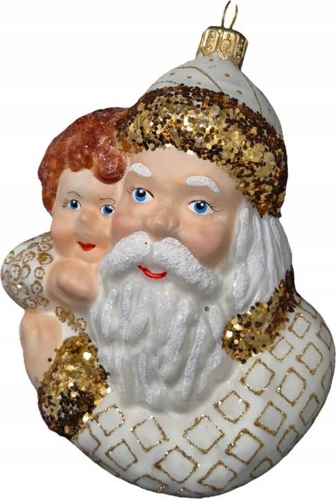 Kolekce Bílý Mikuláš s dítětem Skleněná Vánoční Koule Ručně malovaná