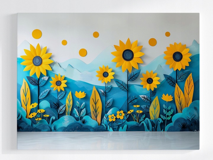 Plakát Krajina Hory Květiny Slunečnice 3D 100x75