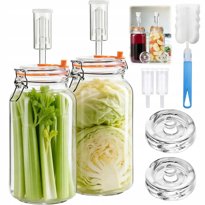 2XS Skleněné Fermentační Sklenice 2L S Výfukovým Ventilem Kimchi, Kysané Zelí