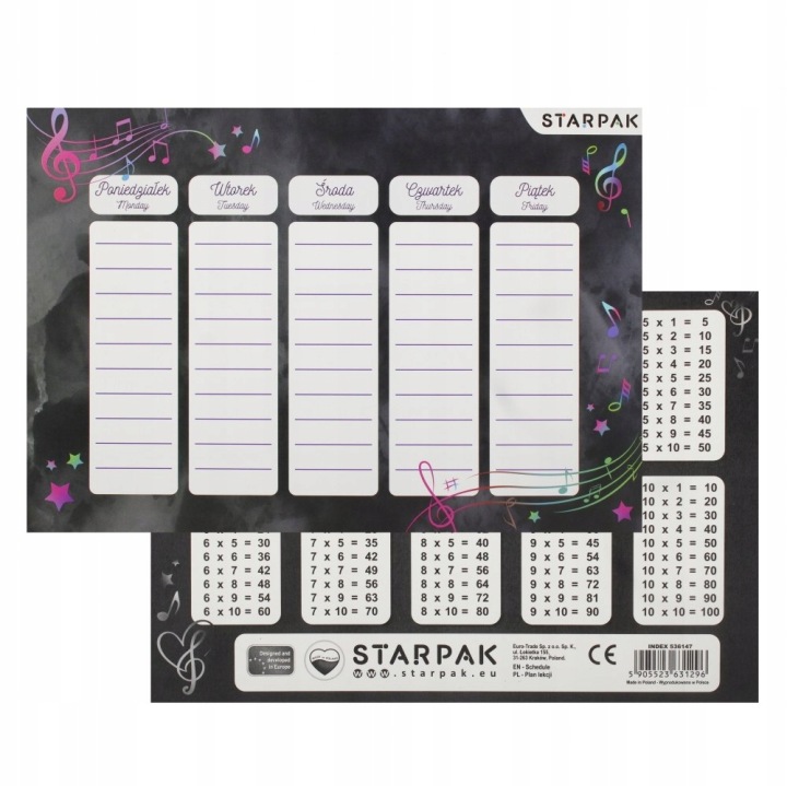 Розклад уроків з табличкою множення A5 музика STARPAK 536147 STARPAK