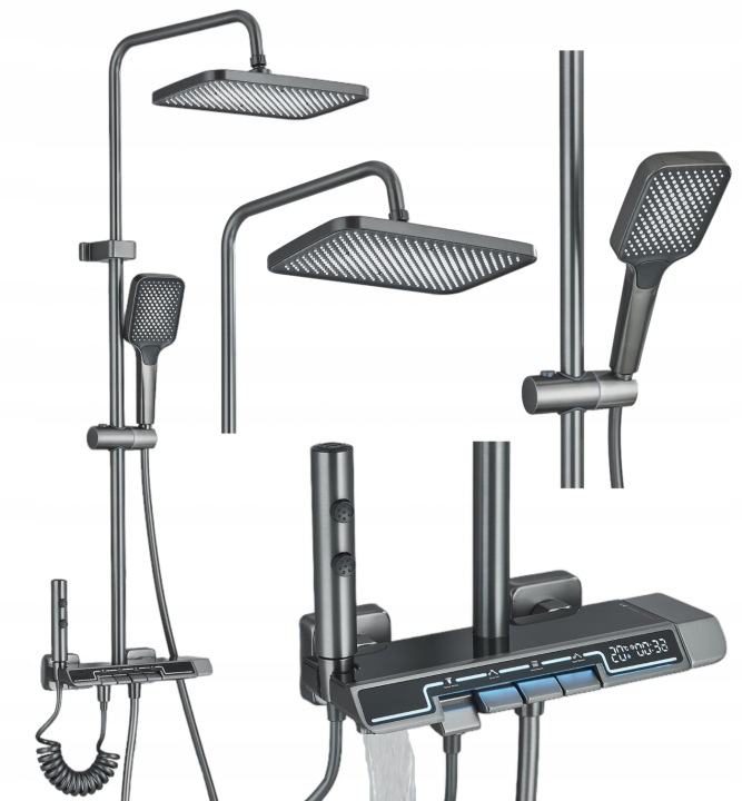 Sprchový Set Sprcha Bidet LCD Dešťová Sprcha Tryska Šedá