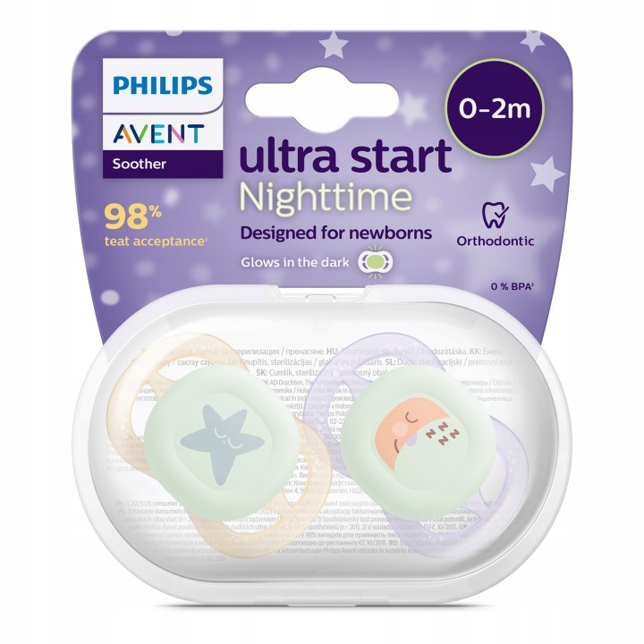 PHILIPS AVENT ультра START соска для новонародженого 0-2 міс. + чохол 2 шт. світиться — фото 3