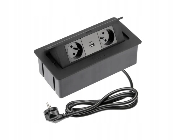Prodlužovací Kabel stolní Gtv zapuštěný Soft 2 zásuvky Usb A C Černý