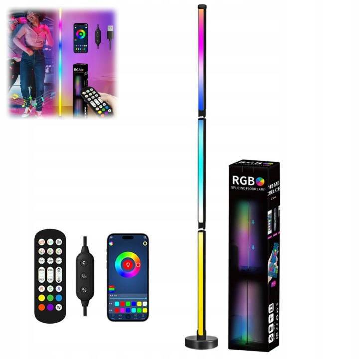 1 x Led stojací lampa se změnou barvy Stojací lampa Rgb Rohová lampa