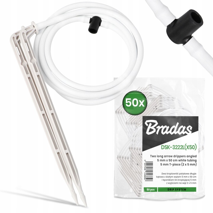 50 x Tyčový kapač Emiter 5 mm 50 cm Kapkový zavlažovací systém Bílý