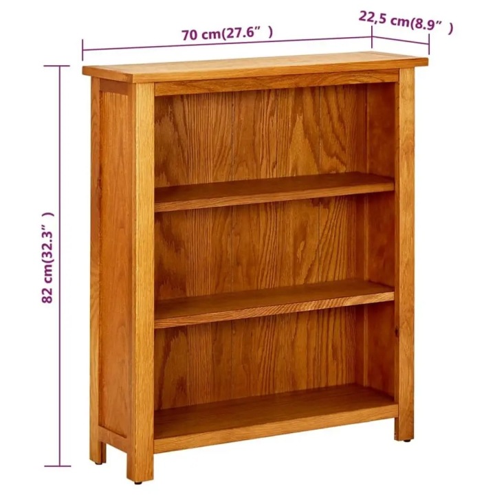 vidaXL Стелаж для книжок з 3 полицями, 70x22,5x82 см, масив дерева дубові — фото 12