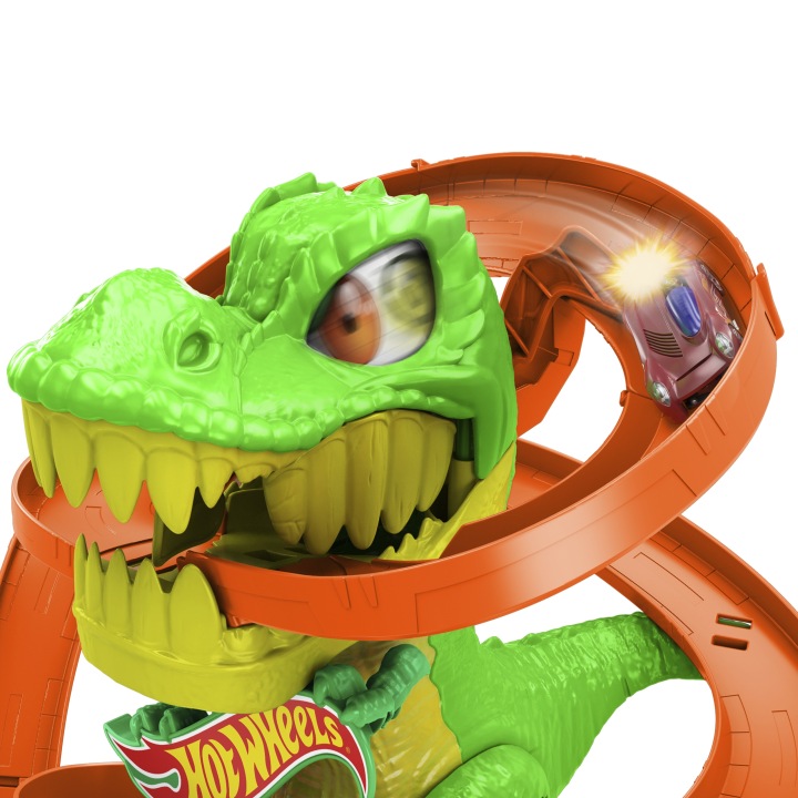 HOT WHEELS CITY набір треків закручений трек депо тиранозавра + машинка, набір +4 — фото 7