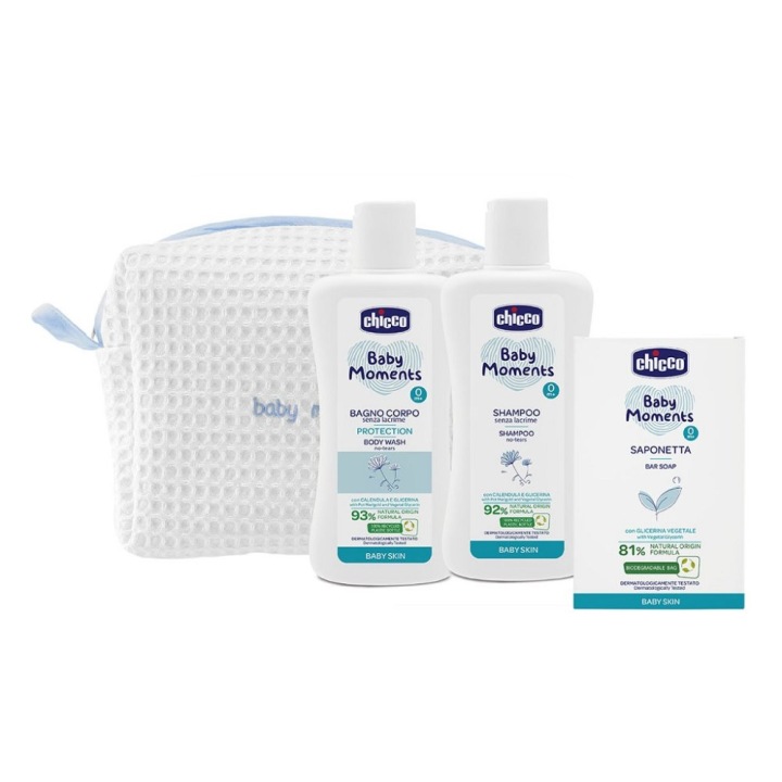 CHICCO_Набір Baby Moments шампунь 200 мл + рідина для миття 200 мл + косметичка