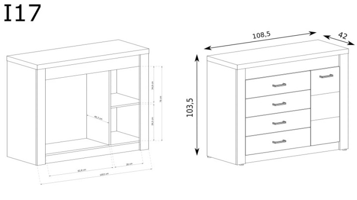 Комод Jarstol INDIANAPOLIS 108,5 x 42 x 103,5 крафт білий матовий 1D/4S I-17 — фото 14